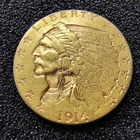 1914 $2.50 Indian Head Gold Quarter Eagle -Philadelphia - AU-Unc. Det. - Rev Dmg