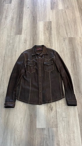Andrea palombini brown genuine leather jacket with button detailing