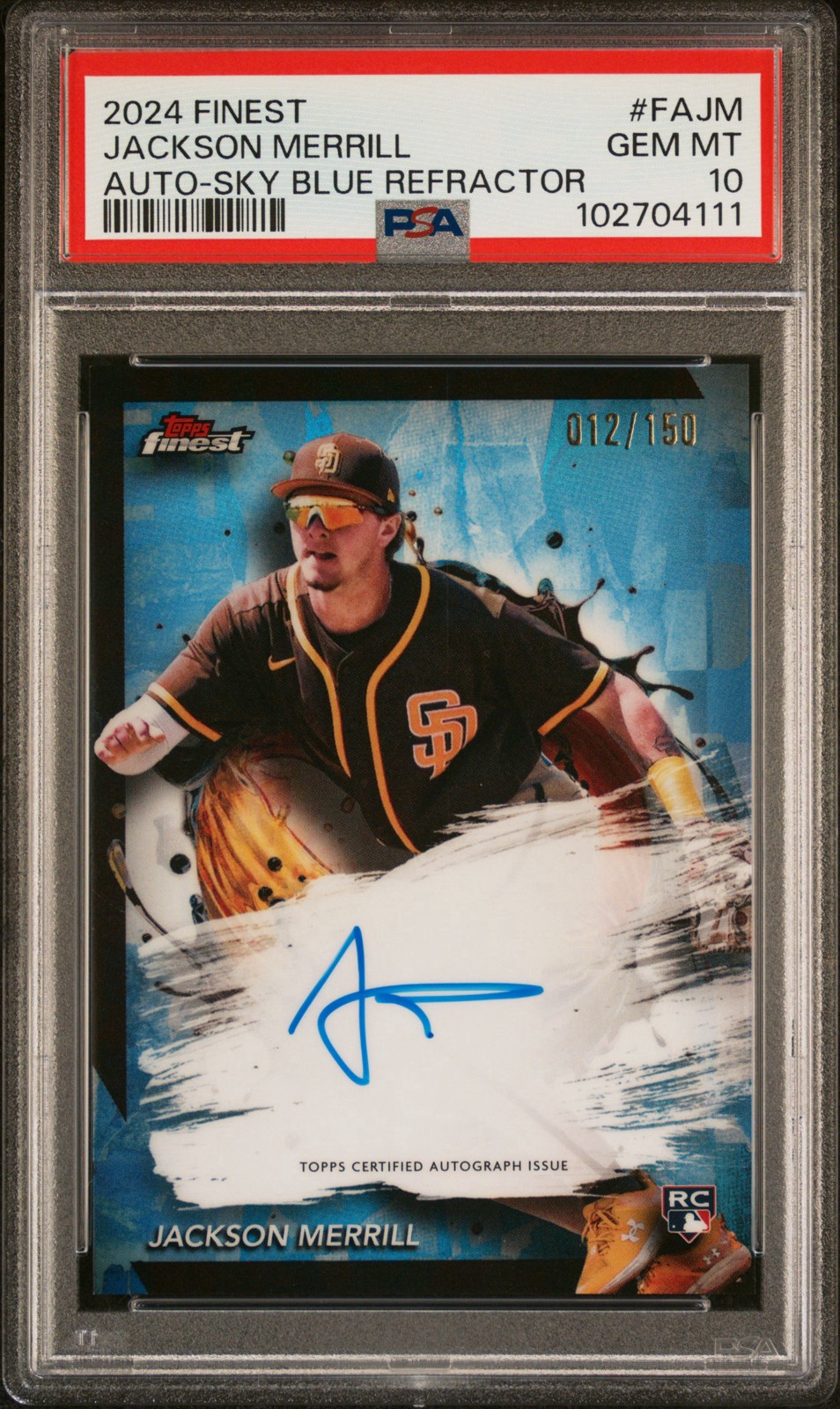 2024 Topps Finest - Finest Auto Jackson Merrill #FA-Sky Blue Refractor /150 RC