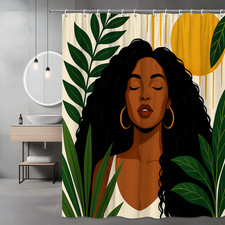 Boho Shower Curtain with Tropical Leaves and Sun Design