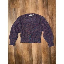 Vintage Naomi Bee Multicolor Speckled Knit Button Up Cardigan Sweater Size L