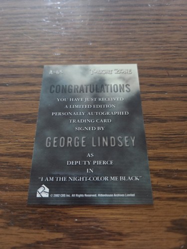 2000 Rittenhouse Twilight Zone George Lindsey Auto A-65 Autograph Signed - Picture 2 of 2