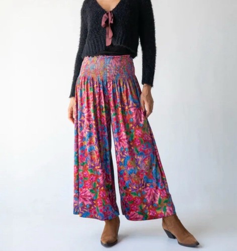 Natural Life S Samthose gesmokt weites Bein Whimsigoth Fee Grunge Blumen - Bild 2 von 10