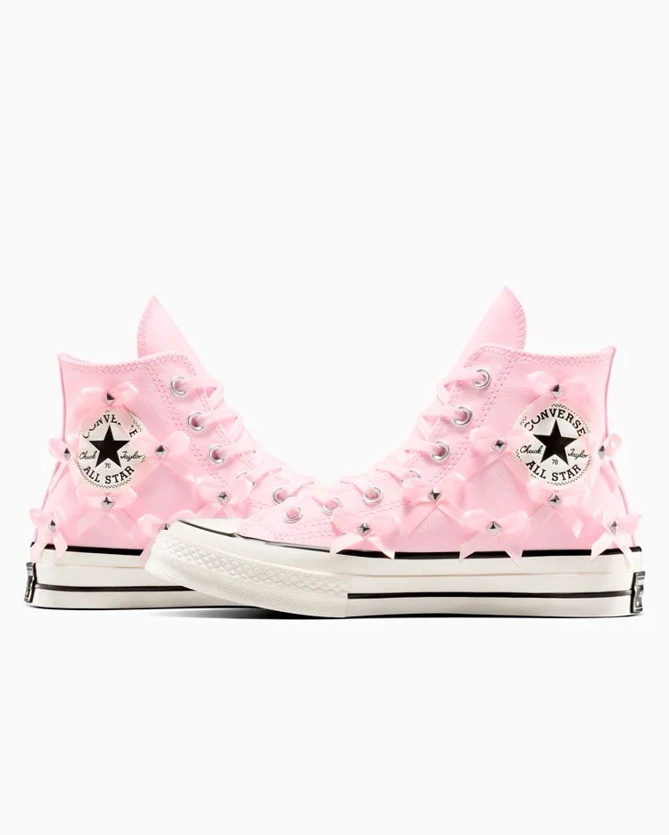 Women's SZ 6.5 CONVERSE Chuck 70 HI Bow Studded PINK FROSTING (A14444C)