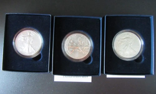 2008 2018 2020 LOT OF 3 AMERICAN EAGLE SILVER DOLLARS UNCIRCULATED .999 1 OZ NR