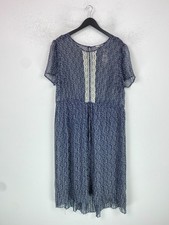 Tu Navy Floral Midi Sheer Short Sleeve Button Back Lace Trim Dress UK 22 NEW