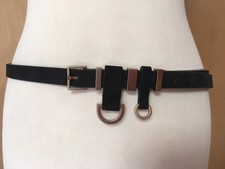 NEW All Saints black leather suede skinny belt D-ring detail L