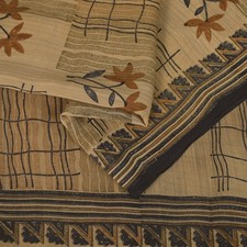Sanskriti Vintage Soft Cream-Black Pure Crepe Sari Embroidered Print Saree 5.5Yd
