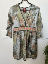 Johnny Was Women's 100 Silk Floral Embroidery Babydoll Boho Y2K Top Sz XS