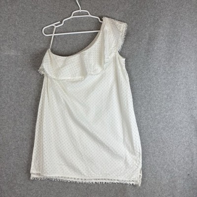 Anthropologie Cloth & Stone White One Shoulder Swiss Dot Cotton Shift Dress M.