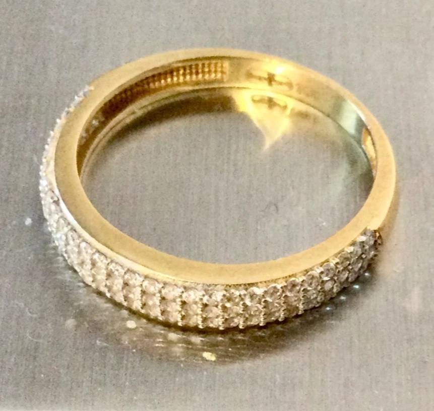 Vintage Bague Alliance Or 18 Carats Demi-Pavée 3 Rangs-Anneau Or Jaune 18K-750 - Photo 3/4