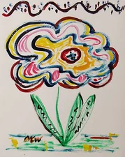 ORIGINAL Flower  Naive Self taught OUTSIDER Mary Carol ART Primitive folk MCW