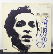 RAVI SHANKAR Signed Autographed "Three Ragas" Sitar Album w/ Vinyl PSA/DNA