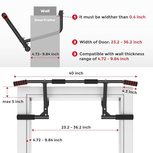 ONETWOFIT Klimmzugstange für Türöffnung, 440 lbs strapazierfähig Oberkörper Fitness Training - Bild 2 von 7
