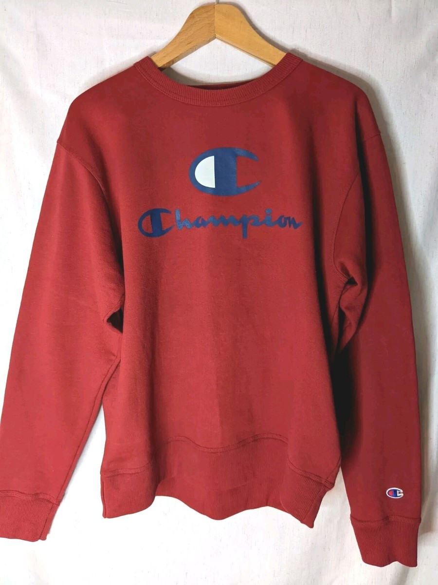 CHAMPION Spell Out Crewneck Sweatshirt Maroon Wine Red Navy Medium