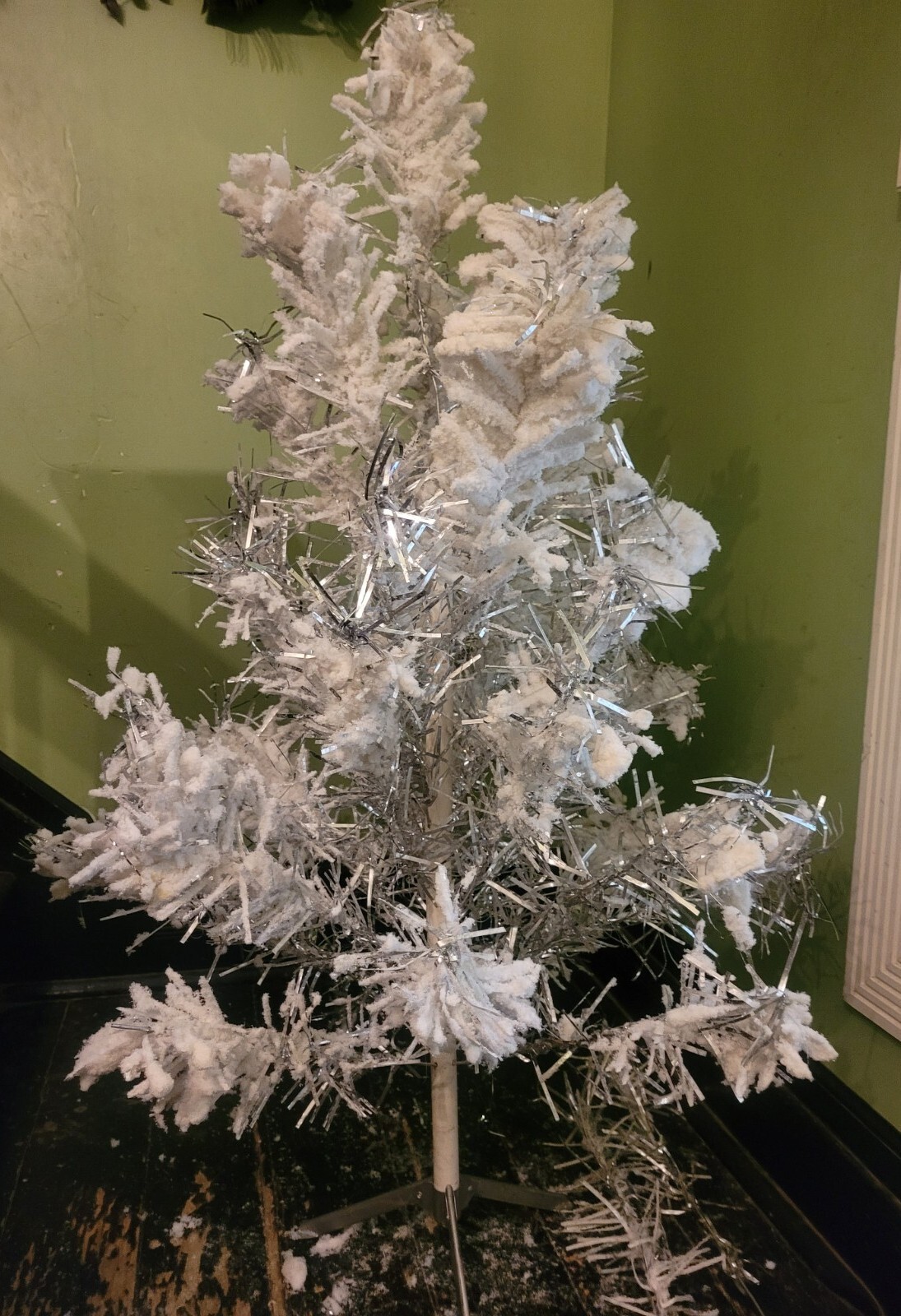Vintage 4 Foot ATW Silverline SnowLine Flocked Aluminum Christmas Tree