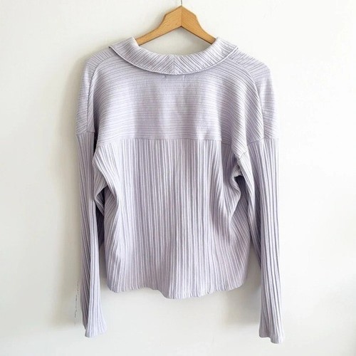 Madewell lavender purple Variegated Ribbed Boxy Polo Shirt size Large - Picture 4 of 6