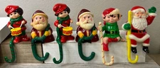 VTG Lot Of 6 Plastic CHRISTMAS STOCKING HANGERS HOLDERS Santa Elf Sun Hill JSNY