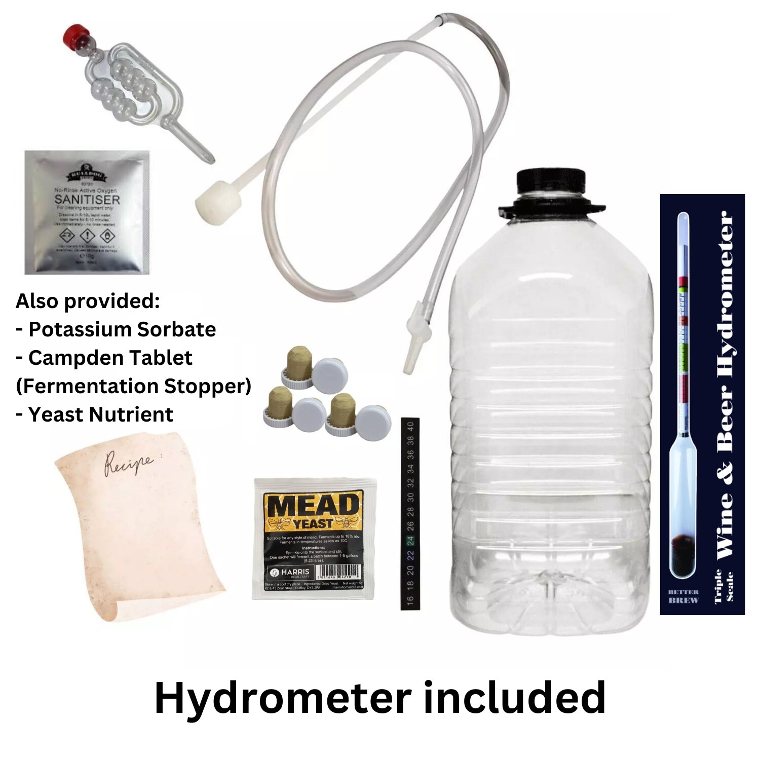 MEAD Starter Kit incl PET DJ, Airlock, Syphon, Yeast, Additives And Hydrometer