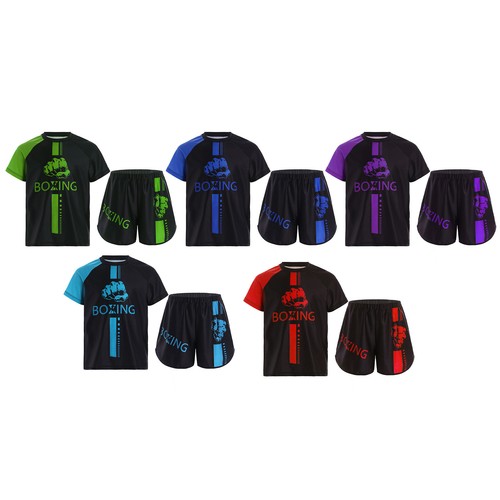 Kids Boy Tracksuit Workout Top And Short Pants Combat T-shirt With Shorts Club - Picture 3 of 39