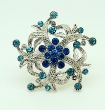 R001 boho blue rhinestone Blooming flower shape Adjustable fashion Ring