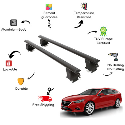 Bare Roof Rack Cross Bars Set for MAZDA 6 / Atenza GJ SW 5 Door 12-Up Black