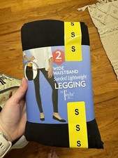 Felina 2 Pack Black Leggings Wide Waistband Sueded Lightweight Size Small