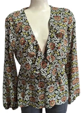 Max Studio Women's Blouse Top Long Sleeve Floral Print Size M