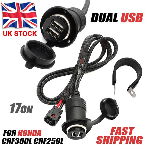 Dual USB Charger Outlet For Honda CRF300L & CRF250L Rally (2017-2022) – Black Socket Power Port For Phone Charging