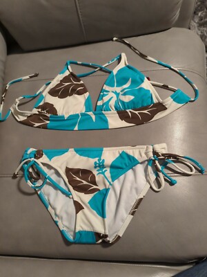 Women's Island Soul Bikini bathing suit set turquoise/brown Aloha