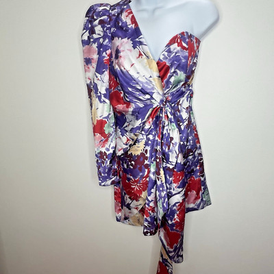 Lavish Alice floral puffed one shoulder sash dress US 8 EUC