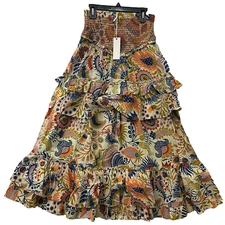 Love The Label Molly Ivory Print Midi Skirt Women Size XS Multicolor Long Ruffle