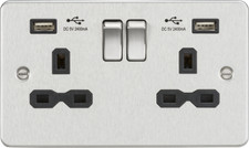 Image of Knightsbridge Flat plate 13A 2G switched socket with dual USB charger (2.4A)