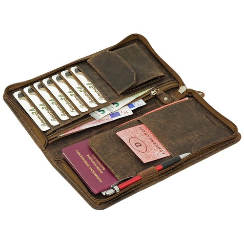 Leder Reisebrieftasche Brieftasche Reise Etui Bordkartenetui Organizer braun - Bild 17 von 25