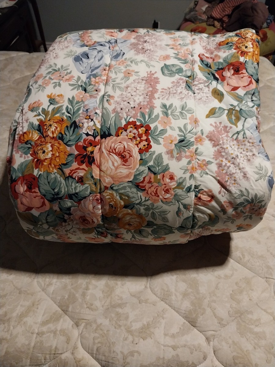 Vtg Ralph Lauren Allison Blue Bow Floral Roses King Grande