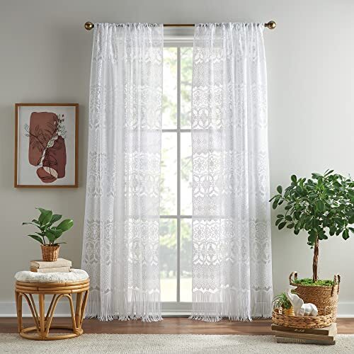 Boho Sheer Lace Vintage Tassel Fringe Window Curtain Bedroom, 84