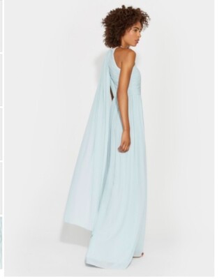 halston heritage halter neck dress Sleeveless Plisse Gown Neckline Back Drape Blue **NEW** Sherri Hill Dress 58338