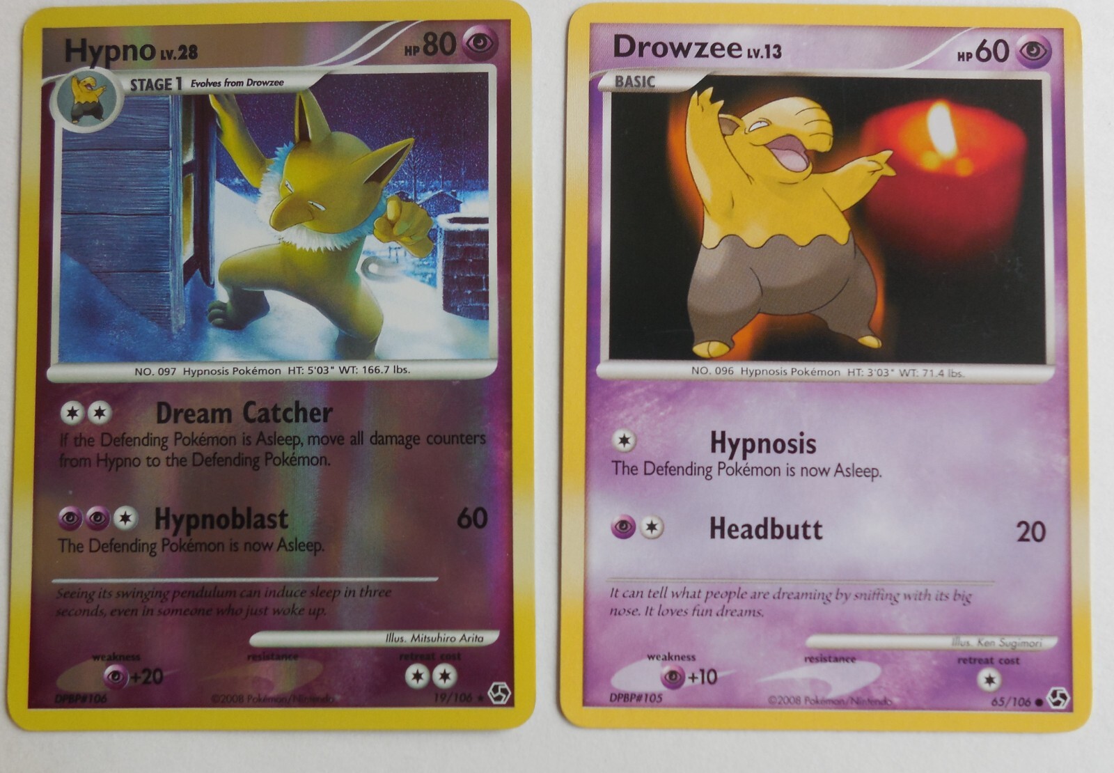 Hypno 19/106 Rare Reverse-Holo Great Encounters Pokemon LP +Bonus Card (Drowzee)