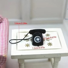 Dollhouse Vintage Rotary Phone Retro 1/12 Scale Black