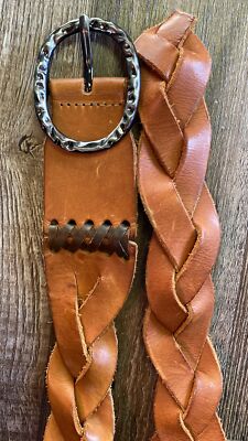 Target Braided Stitched Brown Leather Gun Metal Buckle Wide