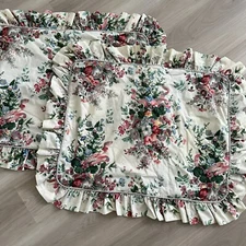 Vtg Croscill Floral Bouquet Corded Ruffle Standard Pillow Shams Cottage Core