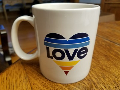 Life is good Jakes Love Striped Rainbow Heart Coffee Tea Mug