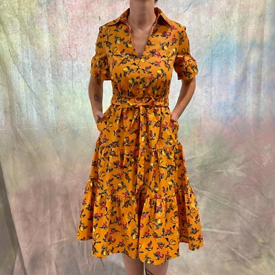 Donna Morgan Zenith Orange Tangerine Multi Fruit Dress MSRP $138 Size 