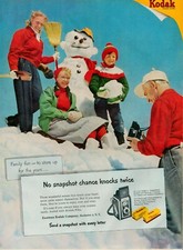 1953 Kodak Cameras Film Photos Photography Vintage Print Ad Snowman Snow Fun USA