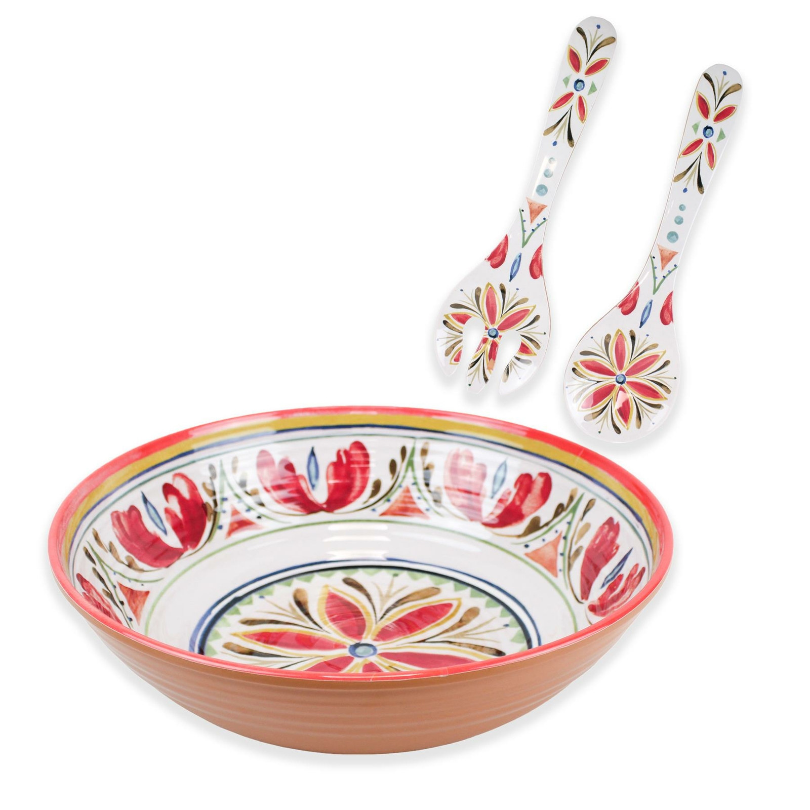 Purely Home Mediterranean Outdoor - Melamine/Plastic Salad Bowl & Servers Set