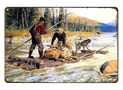 office designs Philip R Goodwin stream hunter dog mountain metal tin sign