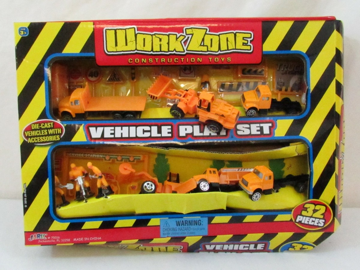 JA-RU Work Zone Construction Toys 32 Pieces Vehicle Play Set (4890519)  NIB