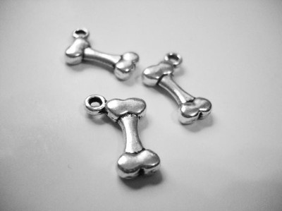 6 Dog Bone Charms Antiqued Silver Bone Charms Animal Charms Bone Pendants