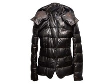 Black Tom Ford Leather Hooded Down Puffer Jac...