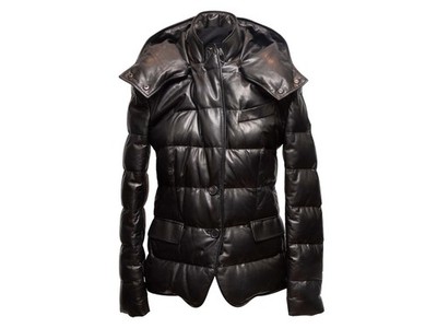 Black Tom Ford Leather Hooded Down Puffer Jacket Size IT 40